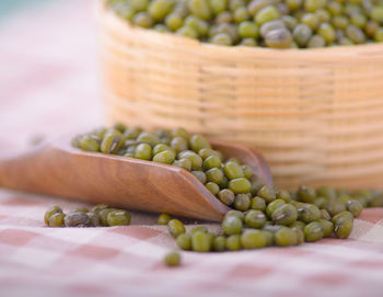 Close-up of fruits in basket on table