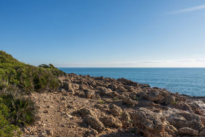 Scenic view of sea against clear sky