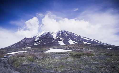 Scenic view of snowcapped mountains against sky