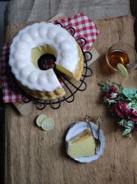 High angle view of dessert on table