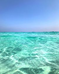 Scenic view of sea against clear blue sky