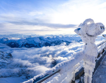 Scenic view of snowcapped mountains against sky