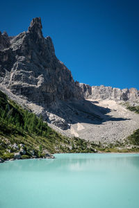 Scenic view of sea and mountains against sky
