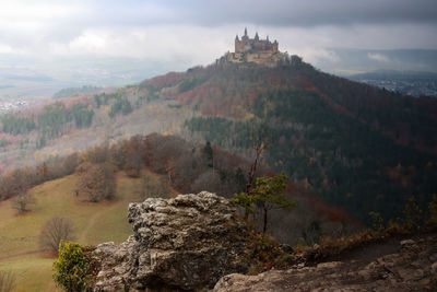 Scenic view of mountain against cloudy sky