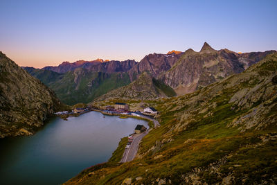 Scenic view of mountain against sky during sunset