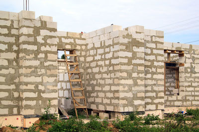 Low angle view of old building against sky