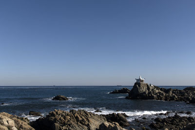 Scenic view of sea against clear sky