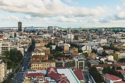 High angle view of townscape against sky