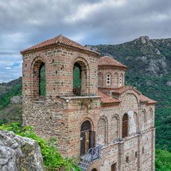 Bulgarian rhodope mountain view from the side of the asens fortress on a cloudy summer day