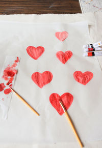 High angle view of heart shape on table