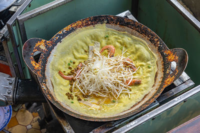 High angle view of food in container