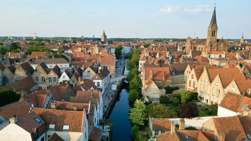 High angle view of buildings in city