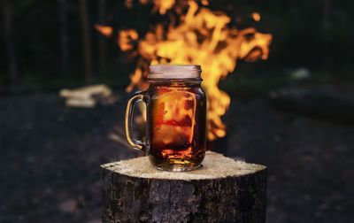 Close-up of drink in jar