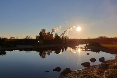 Scenic view of lake against sky during sunset