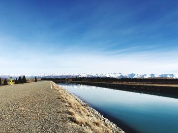 Scenic view of lake against blue sky