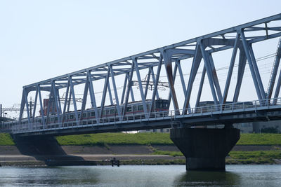 Low angle view of bridge over river against clear sky