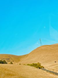 Scenic view of desert against clear blue sky
