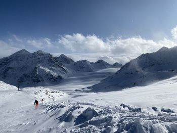 Scenic view of snowcapped mountains against sky