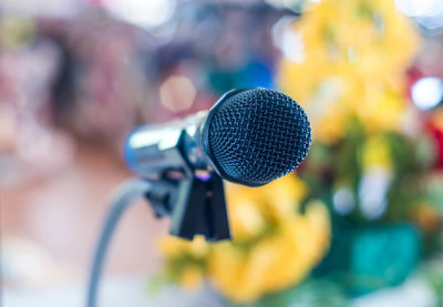 Close-up of microphone against flowers