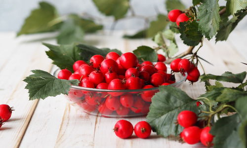 Close-up of red berries on table