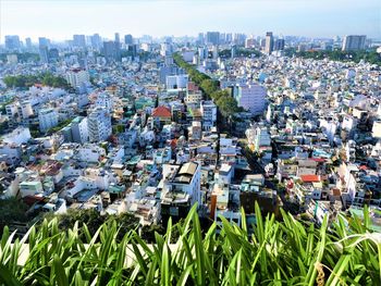 High angle view of townscape against sky