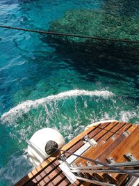 High angle view of boat sailing in sea