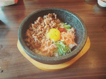 High angle view of food in bowl on table