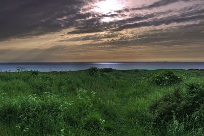 Scenic view of sea against sky during sunset