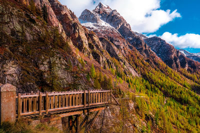 Panoramic point of view in mountain autumn season and outdoor lifestyle italian alps landscape 