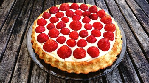 High angle view of dessert on table
