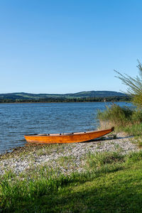 Scenic view of lake against clear sky