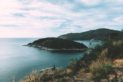 Scenic view of bay against sky