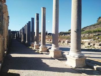 View of colonnade against clear sky