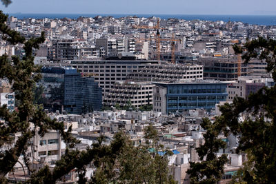 High angle view of buildings in city
