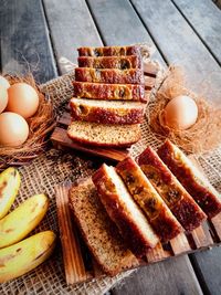 High angle view of breakfast on table