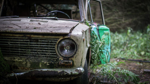 Close-up of old vintage car