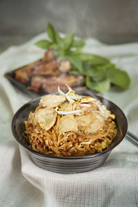 High angle view of food in plate