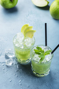 Close-up of drink on glass table