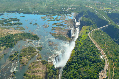 Victoria falls and zambezi river from the air