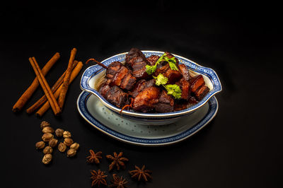 Close-up of food served in bowl on table