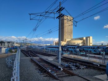 Railroad tracks against clear sky