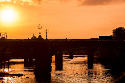 Bridge over river at sunset