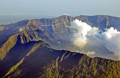 Panoramic view of snowcapped mountains against sky