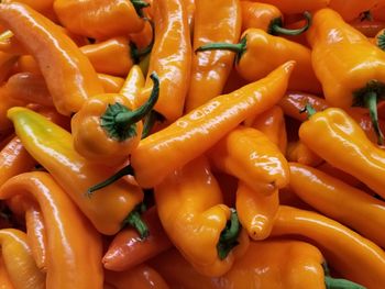 Full frame shot of orange chili peppers for sale at market stall