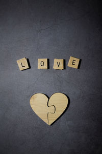 Directly above shot of text on heart shape