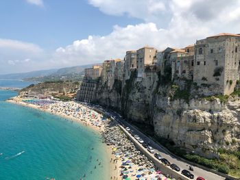 Panoramic view of sea against sky in city