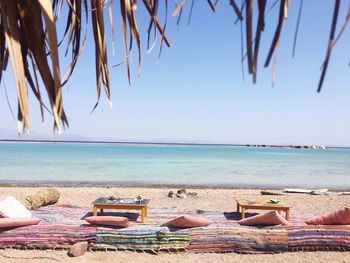 Scenic view of beach against clear sky