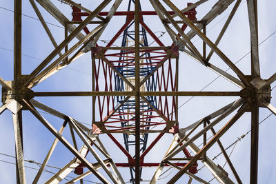 Low angle view of high voltage electric pylon 