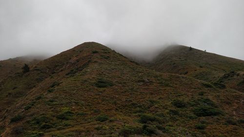 Scenic view of mountains against cloudy sky