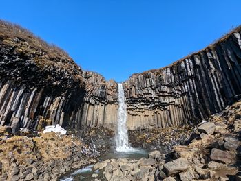 Scenic view of waterfall against sky